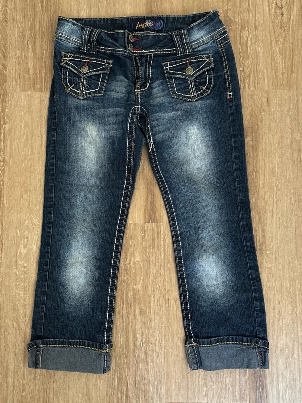 Angels Dark Blue Cropped Jeans with Contrast Stitching